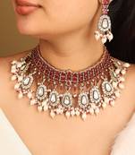 American diamond pink stone choker set