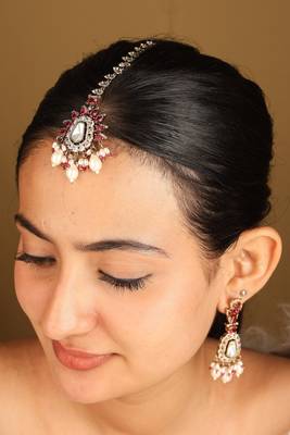 American diamond pink stone choker set 4