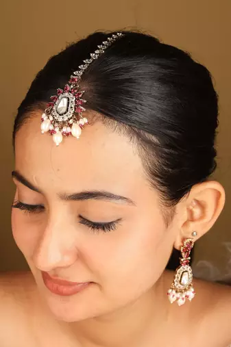 American diamond pink stone choker set