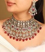 Heavy american diamond choker set with red accents