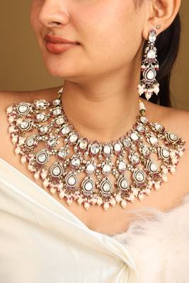 American diamond high neck necklace with pearls 1