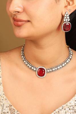 Kundan choker set with red pendant 1