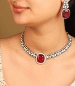 Kundan choker set with red pendant