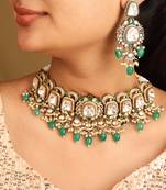 American diamond choker set with green accents