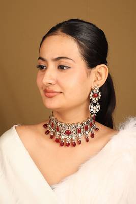 American diamond choker set with red stones 2