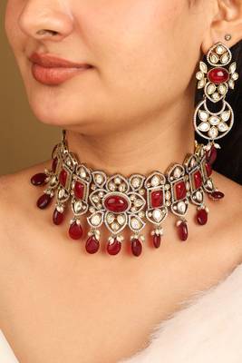 American diamond choker set with red stones 1