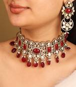 American diamond choker set with red stones
