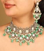 Kundan Choker Set with Green Beads & Maang Tikka
