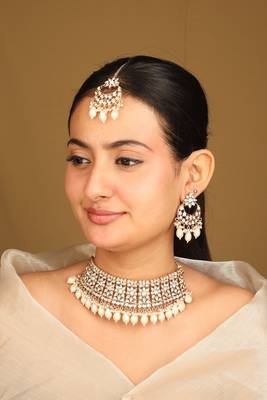 American diamond high neck necklace set with pearls 2