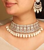 American diamond high neck necklace set with pearls
