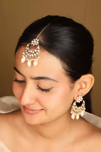 American diamond high neck necklace set with pearls