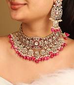 American diamond necklace set with pink stones and beads