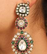 Long kundan earrings with multicolor stones