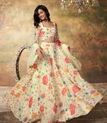 Beige Organza Multicolor Floral Printed Fancy Lehenga Choli for Women