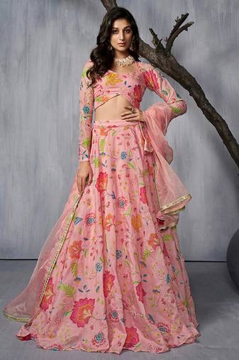 Adorable Pink Print and Dori Organza Event Wear Lehenga Choli With Dupatta