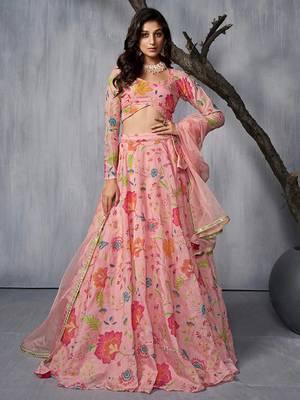Adorable Pink Print and Dori Organza Event Wear Lehenga Choli With Dupatta 1