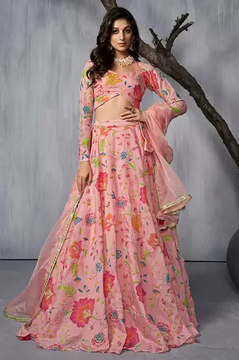 Adorable Pink Print and Dori Organza Event Wear Lehenga Choli With Dupatta