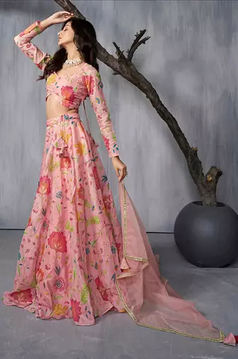 Adorable Pink Print and Dori Organza Event Wear Lehenga Choli With Dupatta