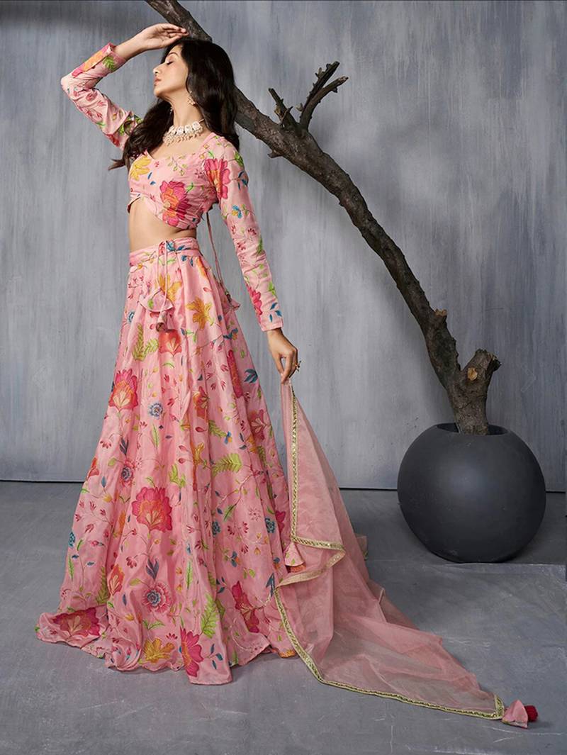 Adorable Pink Print and Dori Organza Event Wear Lehenga Choli With Dupatta