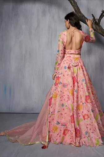 Adorable Pink Print and Dori Organza Event Wear Lehenga Choli With Dupatta