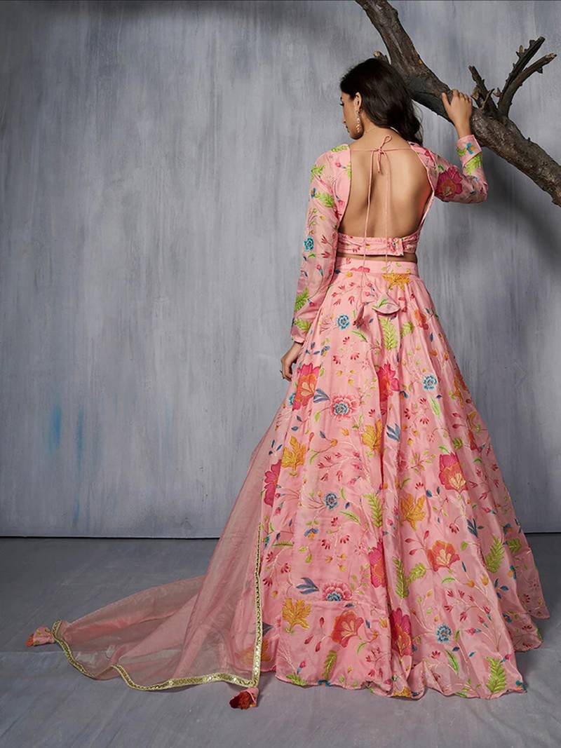 Adorable Pink Print and Dori Organza Event Wear Lehenga Choli With Dupatta