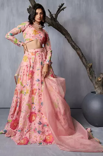 Adorable Pink Print and Dori Organza Event Wear Lehenga Choli With Dupatta