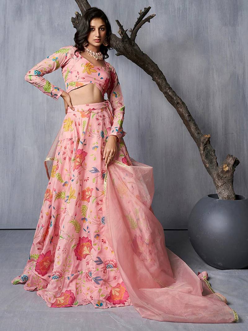 Adorable Pink Print and Dori Organza Event Wear Lehenga Choli With Dupatta