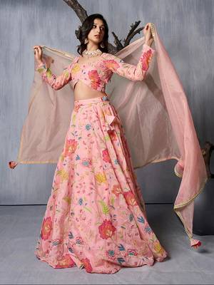Adorable Pink Print and Dori Organza Event Wear Lehenga Choli With Dupatta 5
