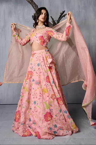 Adorable Pink Print and Dori Organza Event Wear Lehenga Choli With Dupatta