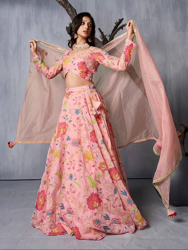 Adorable Pink Print and Dori Organza Event Wear Lehenga Choli With Dupatta