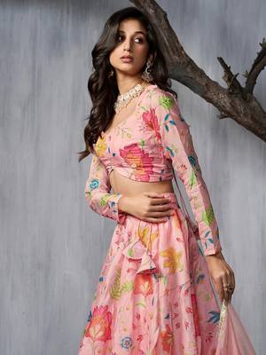 Adorable Pink Print and Dori Organza Event Wear Lehenga Choli With Dupatta 6