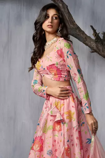 Adorable Pink Print and Dori Organza Event Wear Lehenga Choli With Dupatta