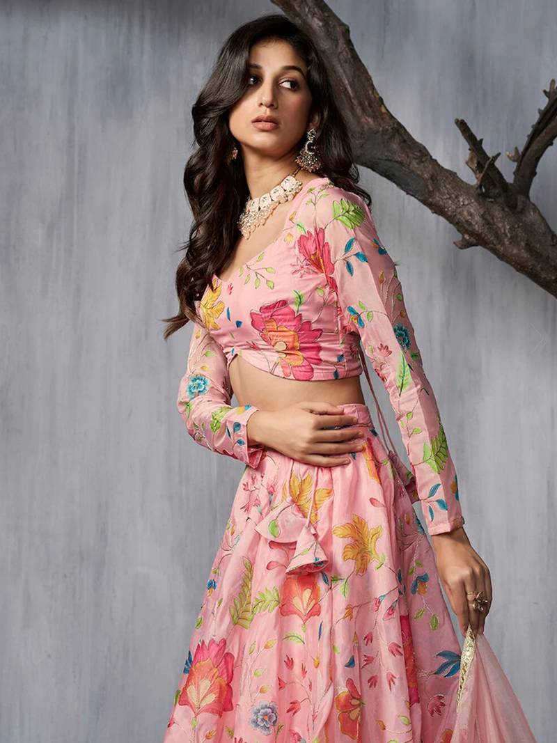 Adorable Pink Print and Dori Organza Event Wear Lehenga Choli With Dupatta