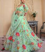 Pista Print and Dori Organza Lehenga Choli With Dupatta