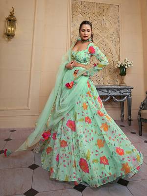 pista print and dori organza lehenga set choli with dupatta with dupatta 2