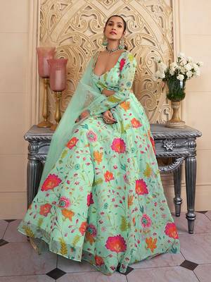 pista print and dori organza lehenga set choli with dupatta with dupatta 4