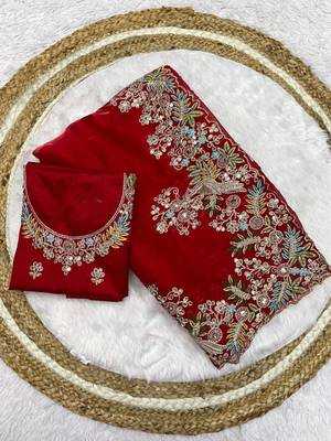 Red jimmy choo silk with coding sequence embroidery work  1