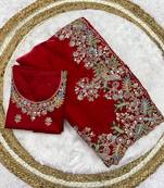 Red Pure jimmy choo silk with coding sequence embroidery work 