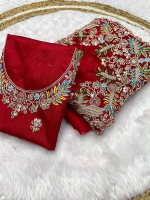 Red jimmy choo silk with coding sequence embroidery work  2