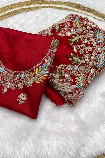 Red jimmy choo silk with coding sequence embroidery work 