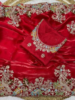 Red jimmy choo silk with coding sequence embroidery work  3