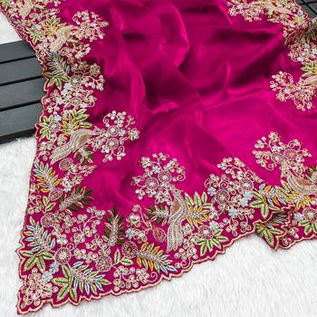 Pink jimmy choo silk with coding sequence embroidery work  1