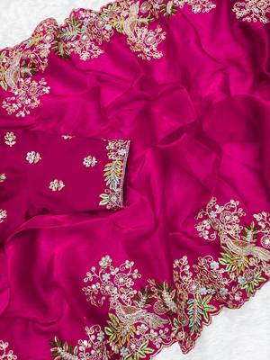 Pink jimmy choo silk with coding sequence embroidery work  2