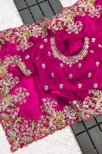 Pink jimmy choo silk with coding sequence embroidery work 