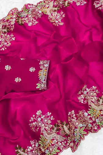 Pink jimmy choo silk with coding sequence embroidery work 