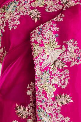 Pink jimmy choo silk with coding sequence embroidery work  5