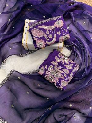 Purple jimmy choo silk with 3mm sequence embroidery work lace border with blouse 1