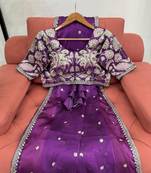 Purple jimmy choo silk with 3mm sequence embroidery work lace border with blouse