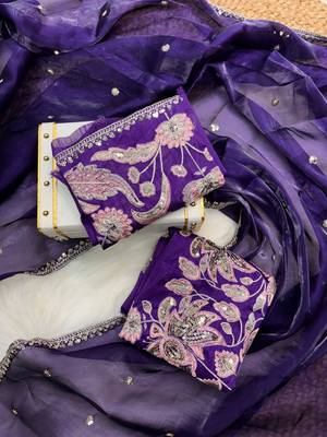 Purple jimmy choo silk with 3mm sequence embroidery work lace border with blouse 2