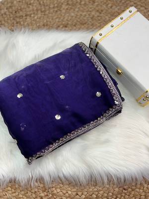 Purple jimmy choo silk with 3mm sequence embroidery work lace border with blouse 3